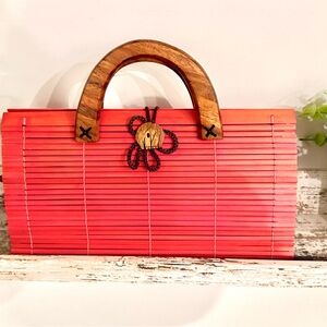 Whimsical Elegant Red Bamboo Handbag